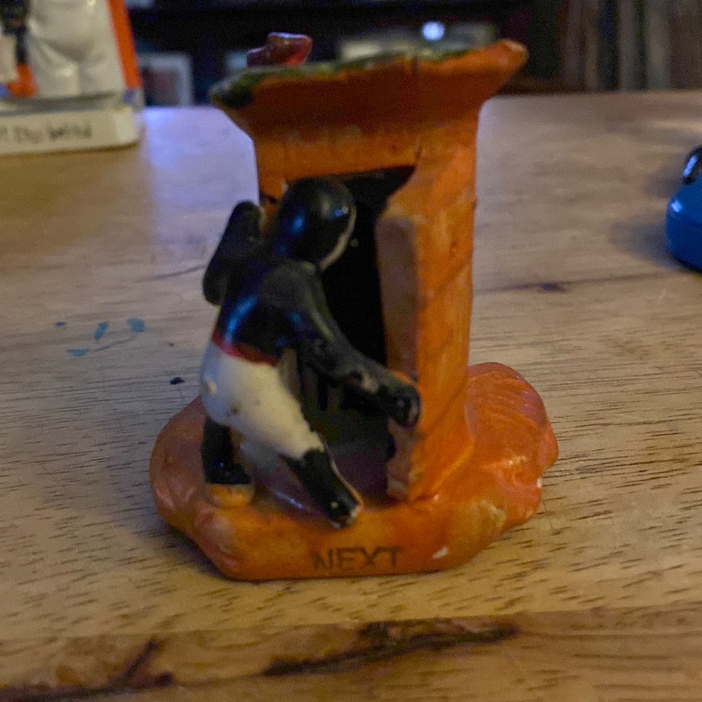Black Americana Vintage Figurine Man Looking in Outhouse at Man.  Very Old